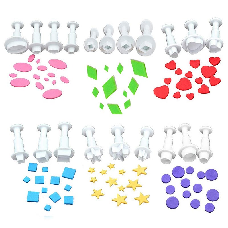 Dadam Cookie Cutters,Plunger Cutter Cake Decorating Supplies Fondant Molds,20 Pcs,Heart/Square/Oval/Circular/Star/Diamond,White,Dadam - Image 1